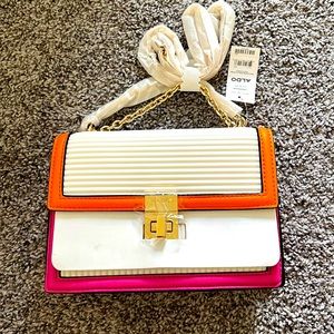 New Aldo landaedarr crossbody python snake print handbag purse gold chain pink